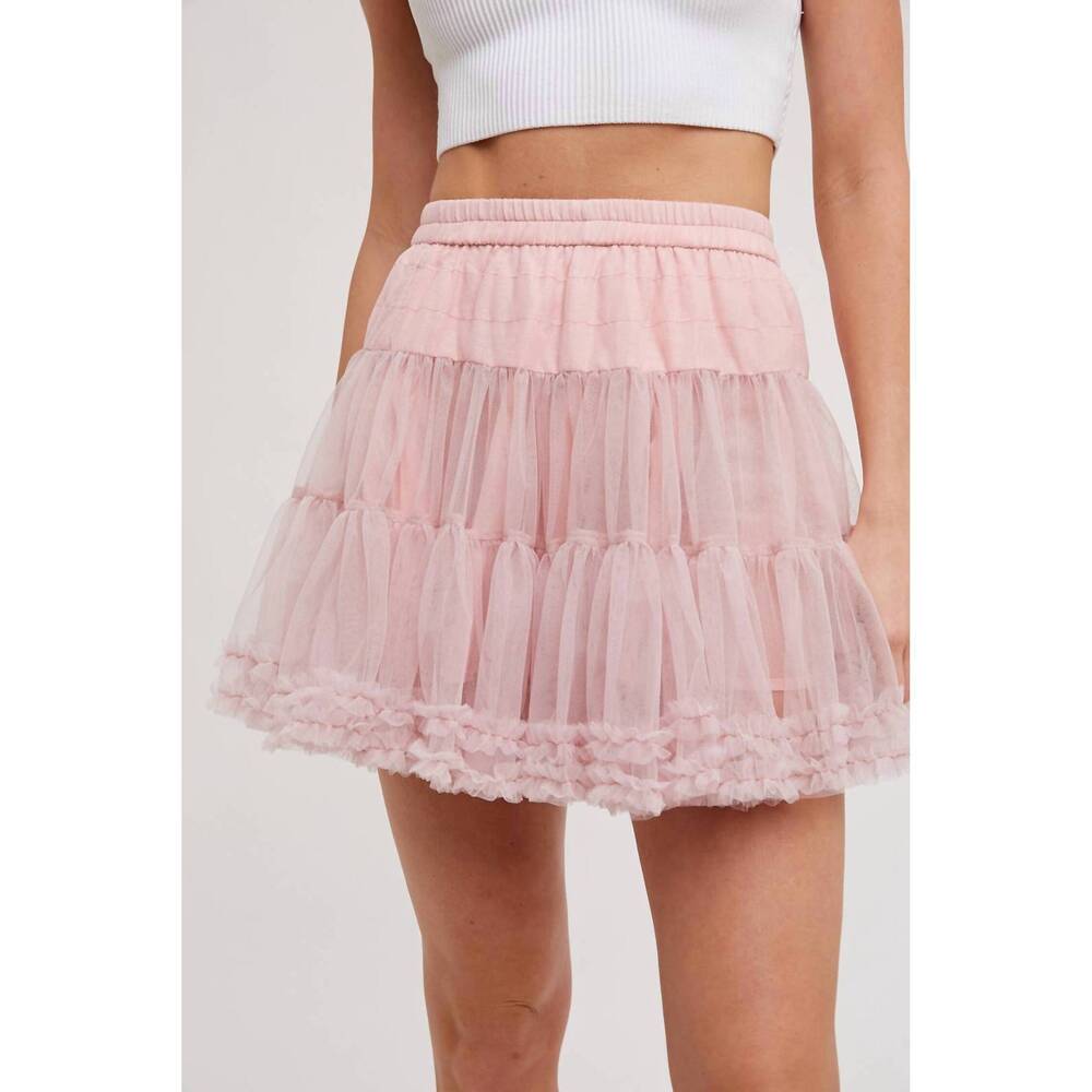 NEW BLUIVY ruffle tiered tulle tutu mini skirt in dusty pink
